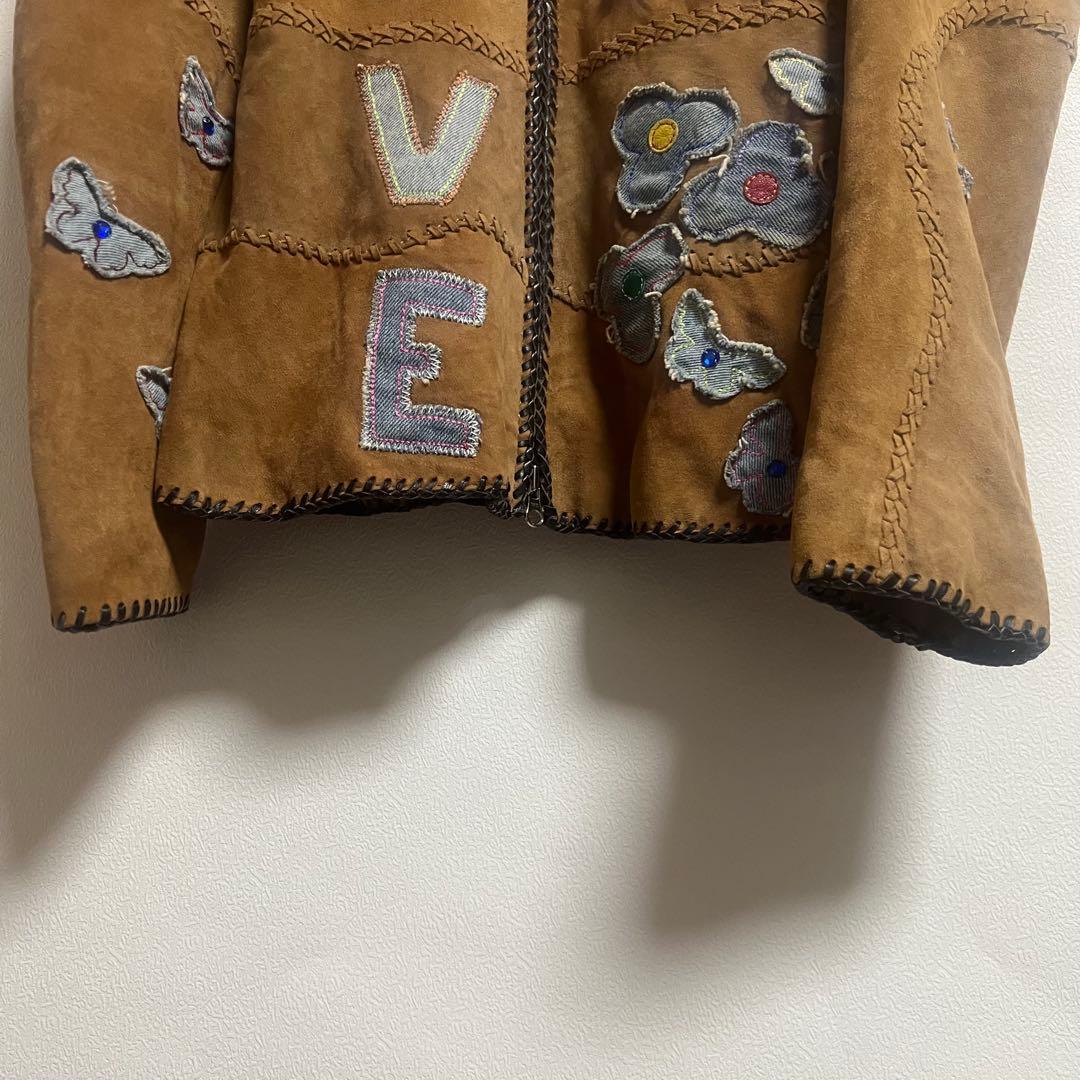 FLORA SMITH リメイク風 ジャケット LOVE ロゴ 蝶風デザイン