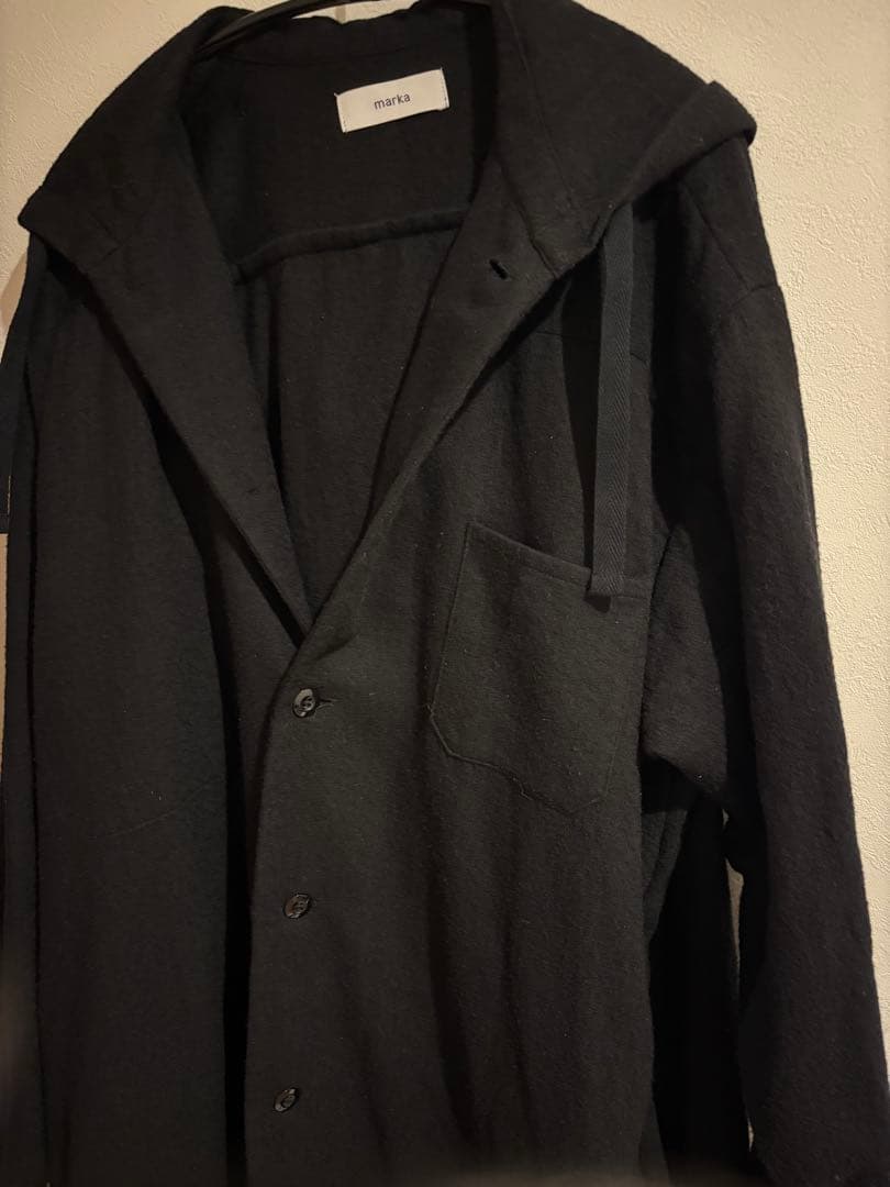 marka フード付きブラックコート　BUTCHER SHIRTS COAT