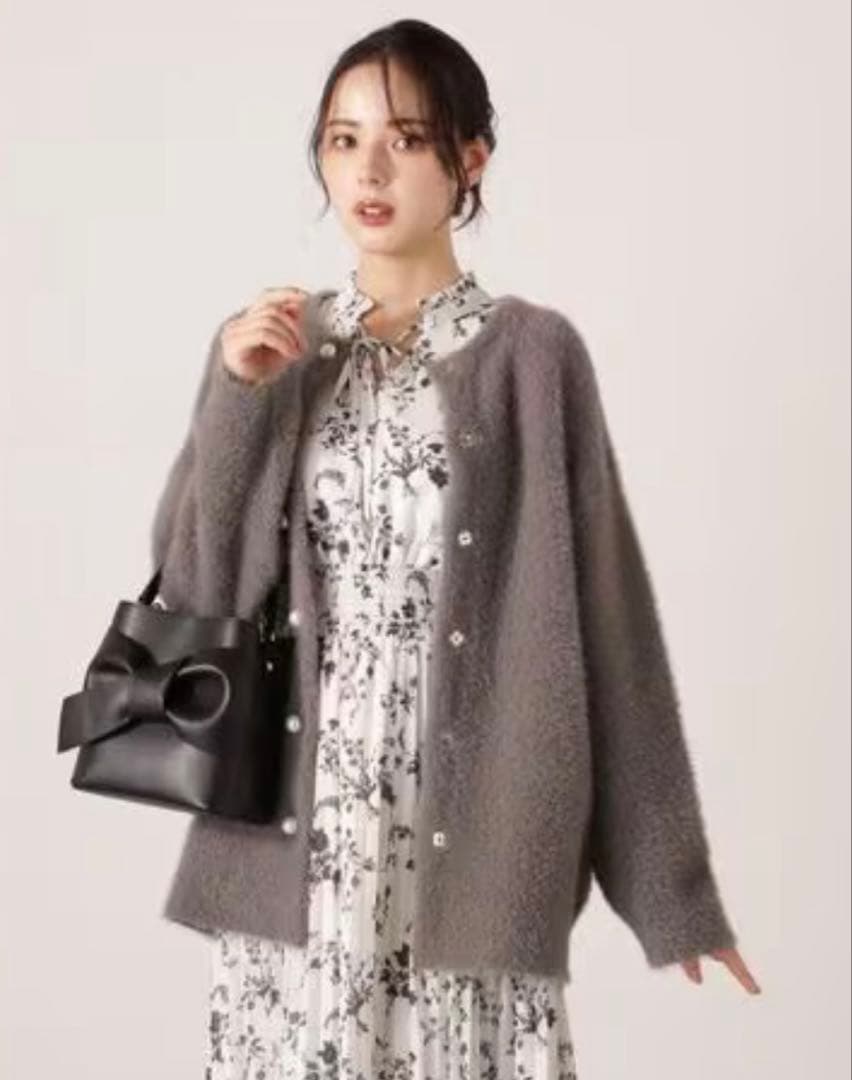 プロポーションボディドレッシング 花柄プリーツワンピース　ブラックM