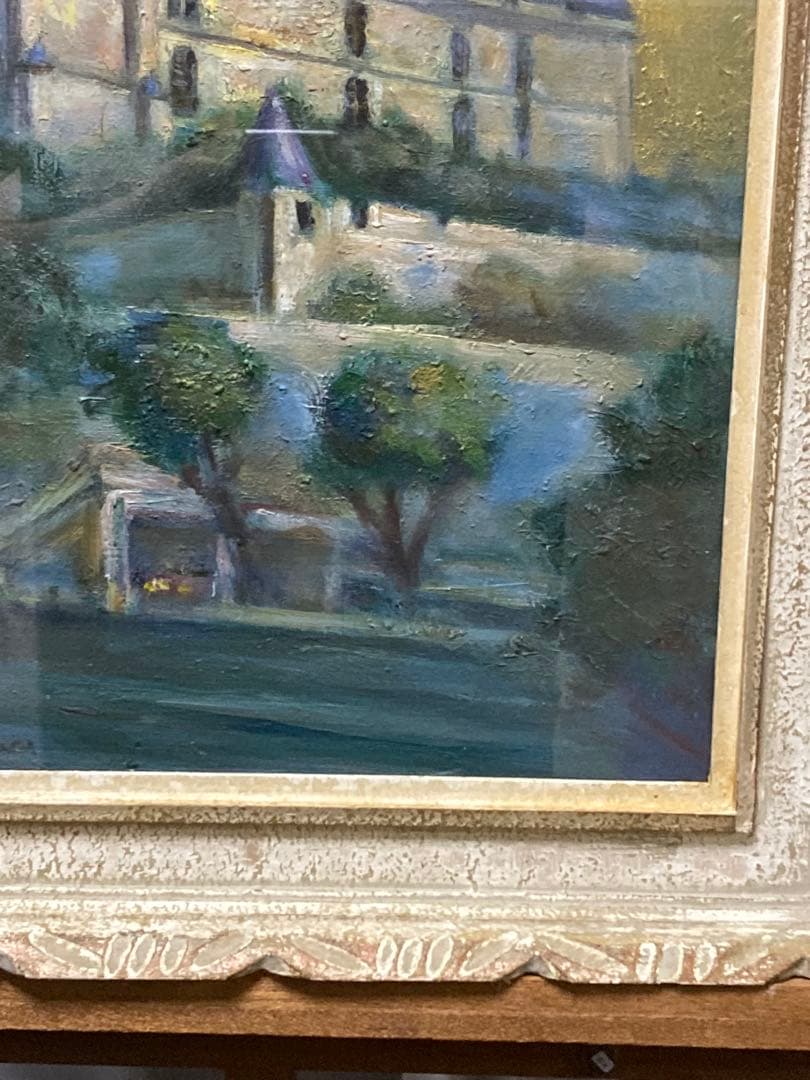 油彩　油絵　風景画　大河原元　シャトーダンの城　直筆サイン.額.裏書
