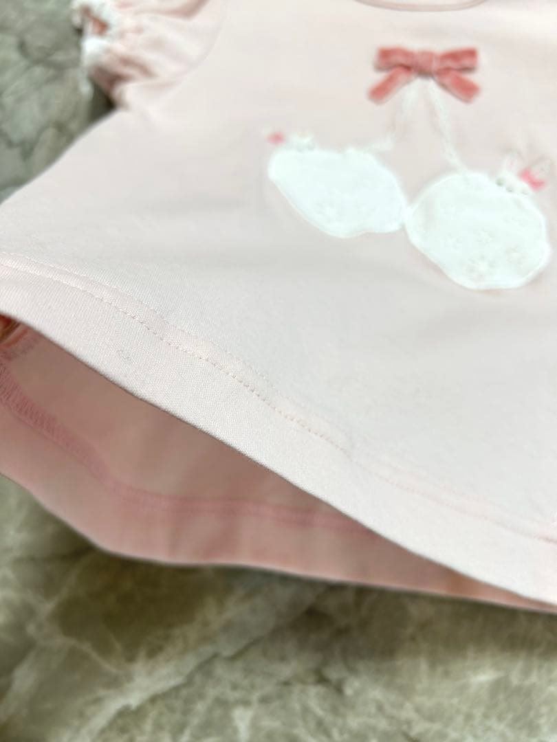 【美品】familiar 80サイズ ピンク さくらんぼTシャツ② くまうさぎ