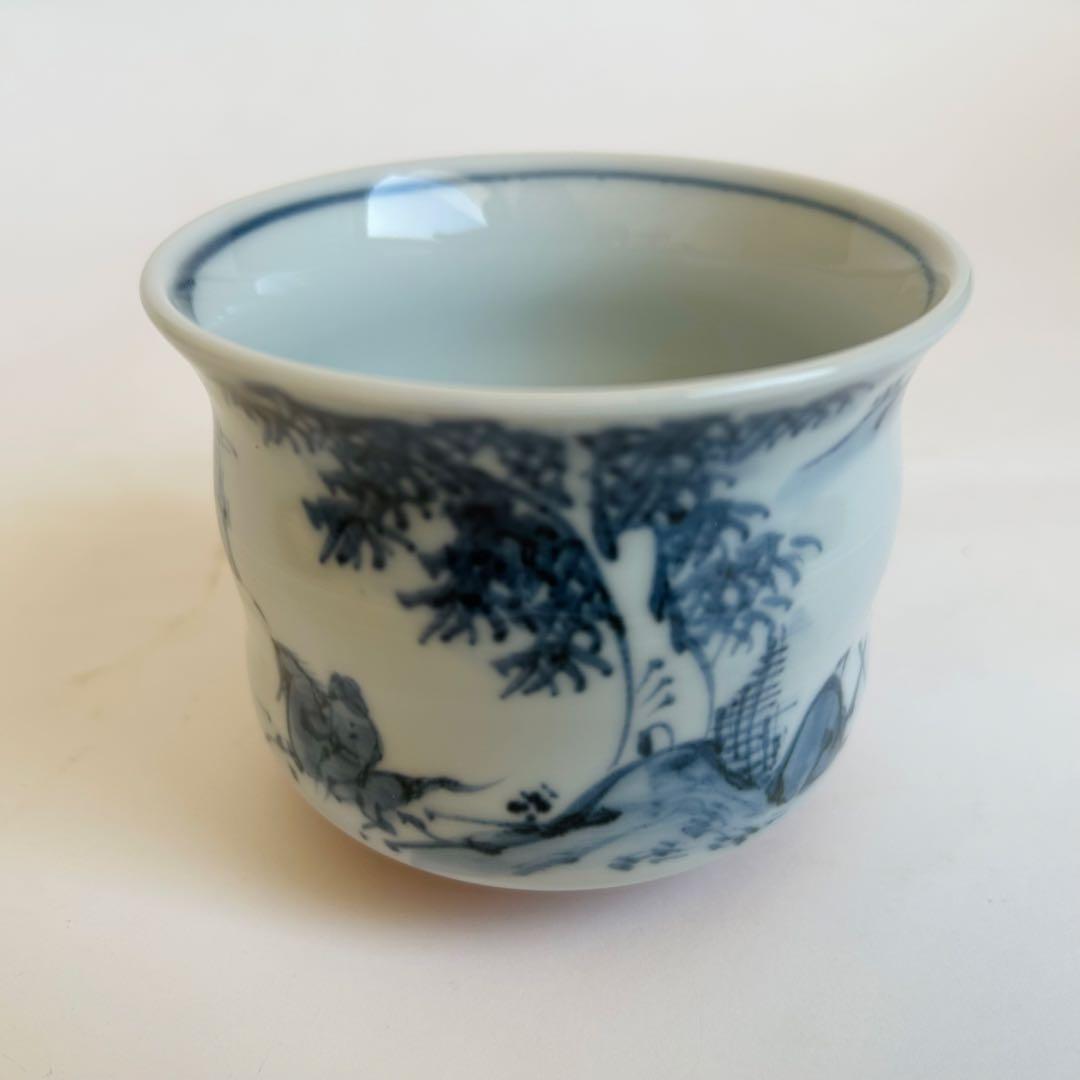 【未使用】清水焼 陶器 染付 山水 瑞昭 蓋付き 茶碗蒸し 煮物椀 小皿 5客揃