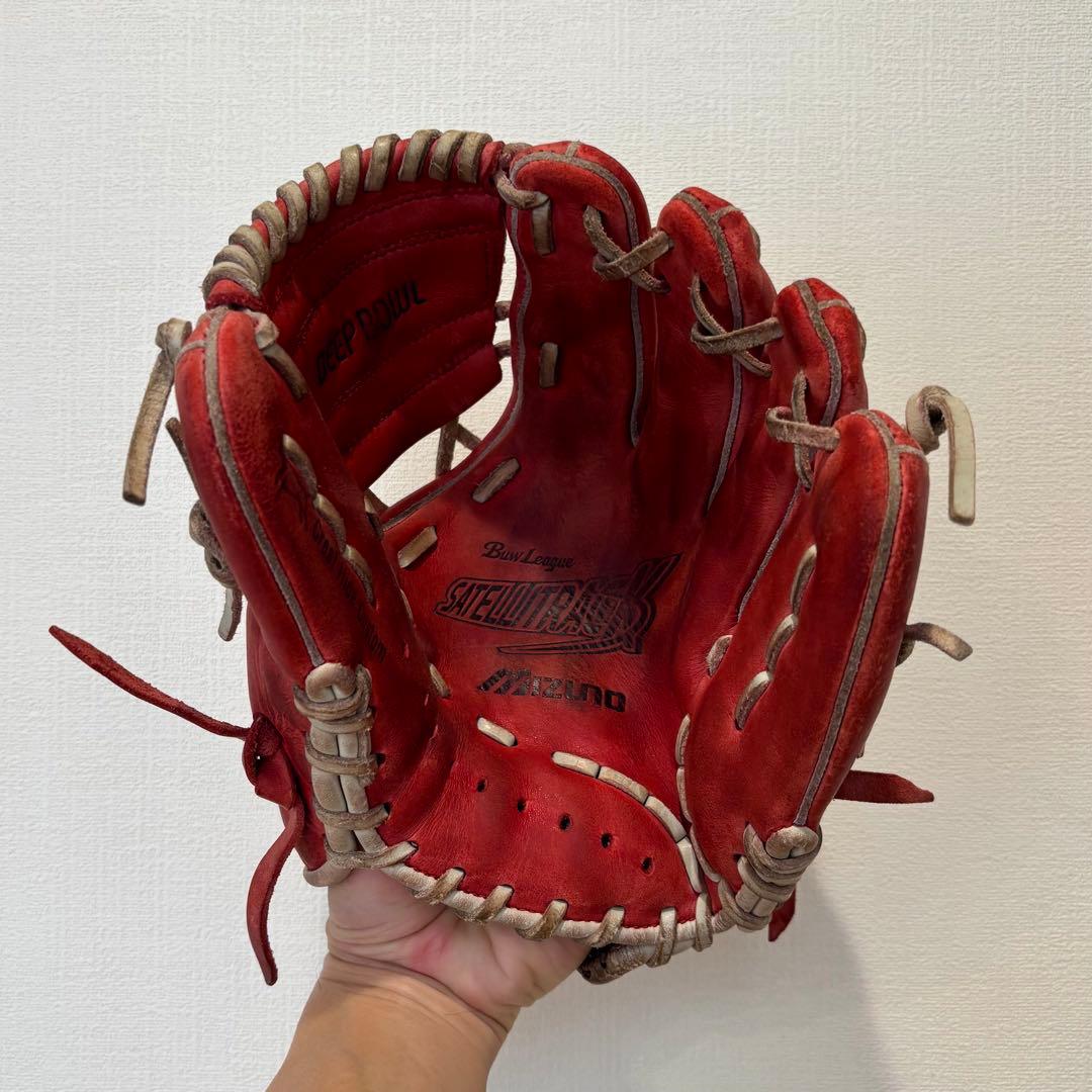 ミズノ グローブ 軟式 少年 型抜群Mizuno buw leagueレッド