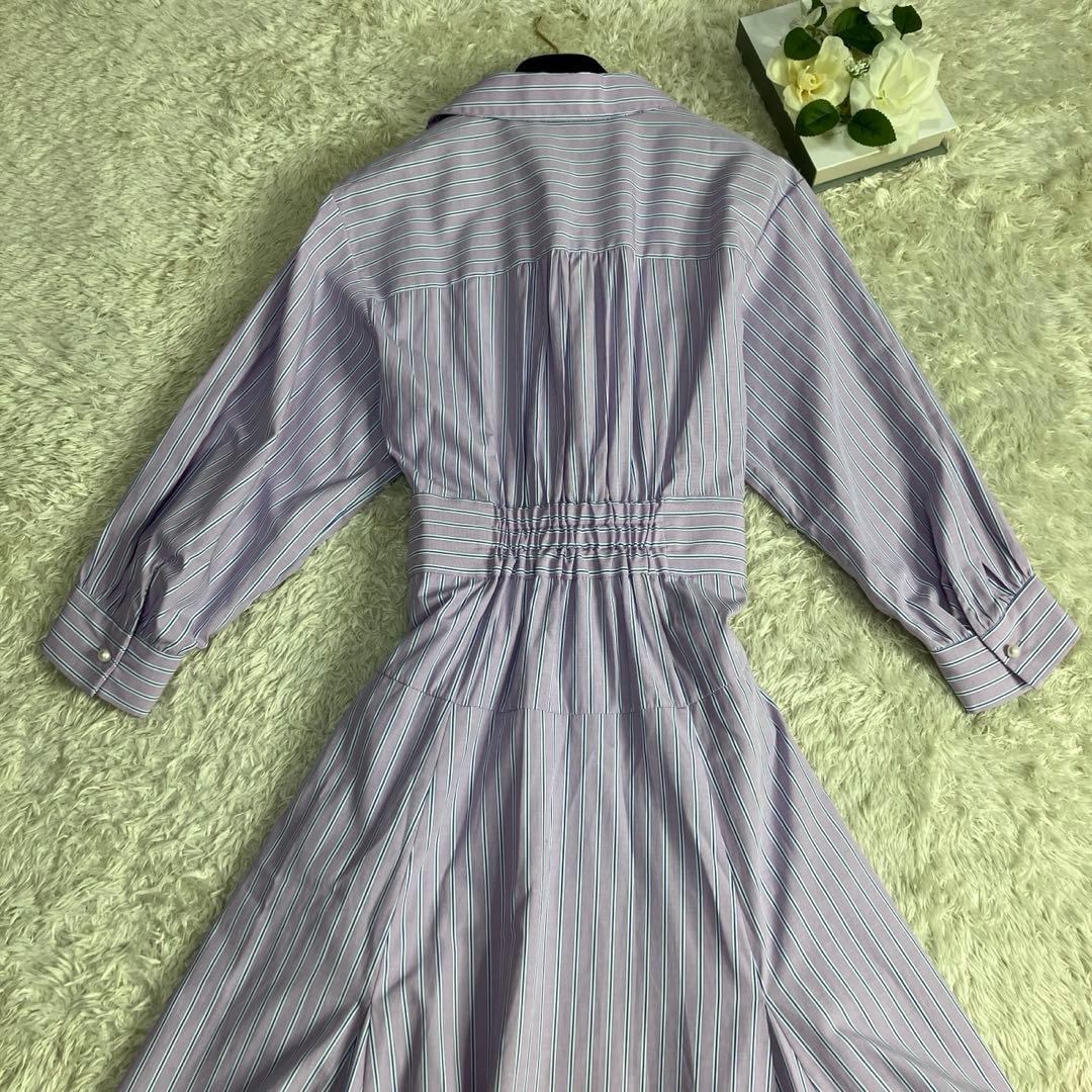 美品✨ジャスグリッティ　シャツワンピース　ロング　ハンサムストライプ　パール　2