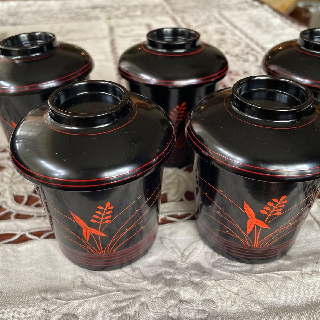 お椀　小吸物椀　箸洗い　天然木　漆器　五脚揃い