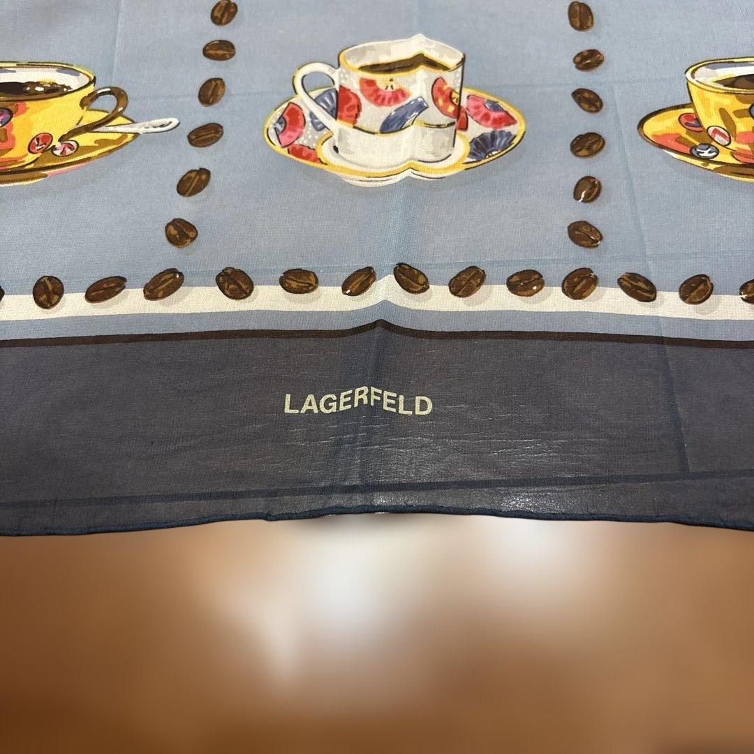 ラガーフェルド　LAGERFELD コーヒーカップデザイン 大判スカーフ