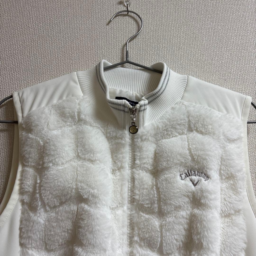 美品　キャロウェイ　レディース　ベスト　ロング　白　ファー　ジップ　L
