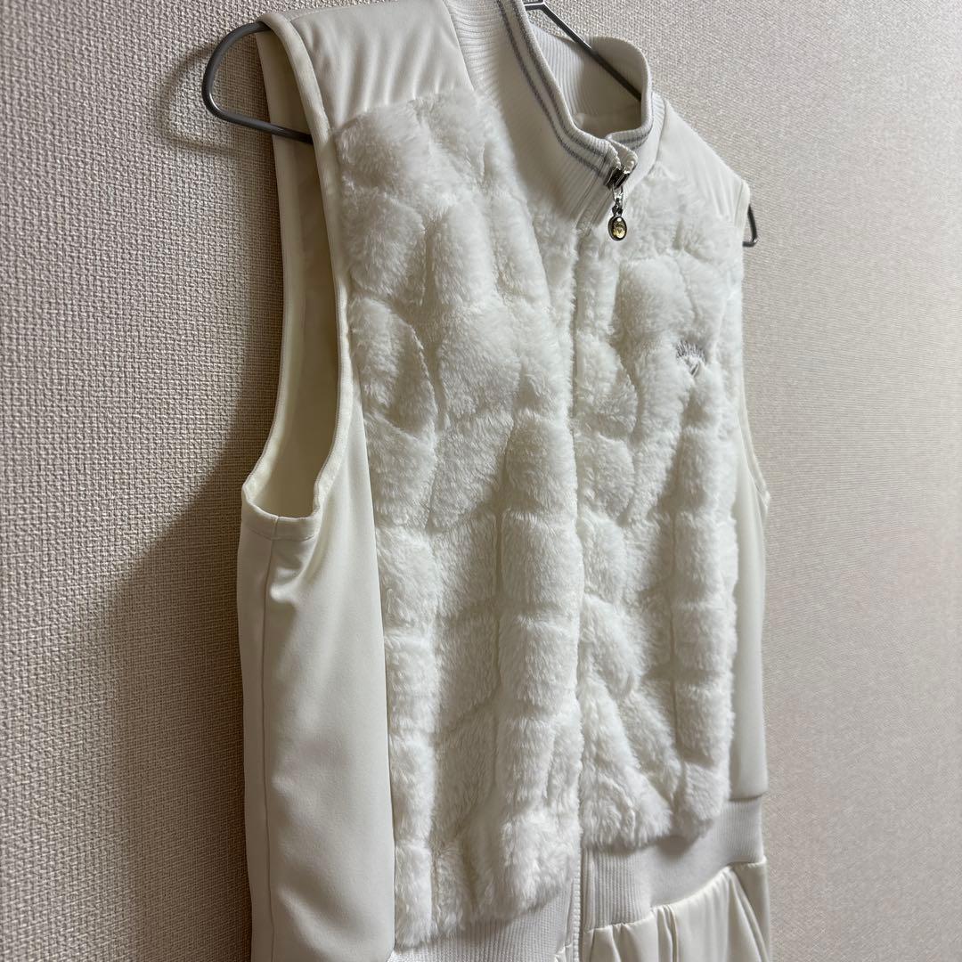 美品　キャロウェイ　レディース　ベスト　ロング　白　ファー　ジップ　L