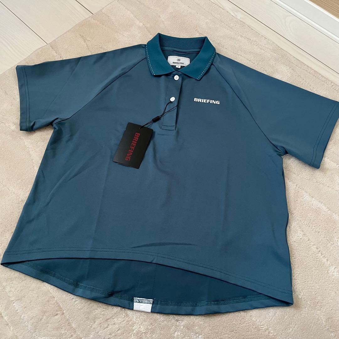 新品★23,100円 レディースS BRIEFING バックロゴラインポロ 青緑