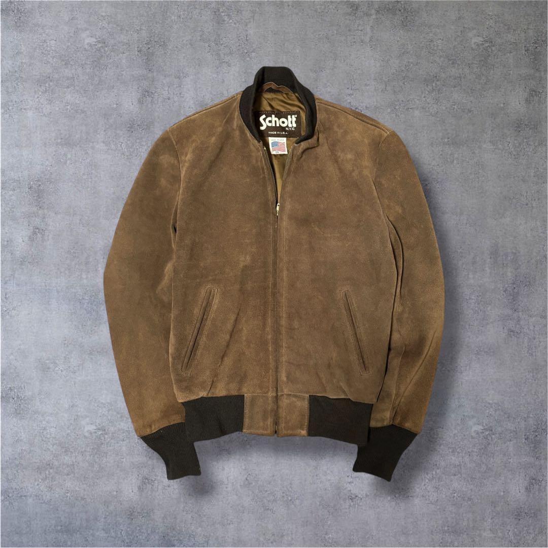 希少▲Schott USA製 ボンバージャケット スエード レザー ブルゾン 茶