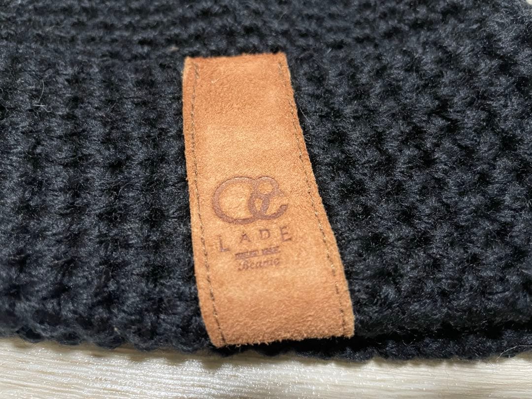 LADE 黒 ニットビーニー レザータグ付き オーダーメイド