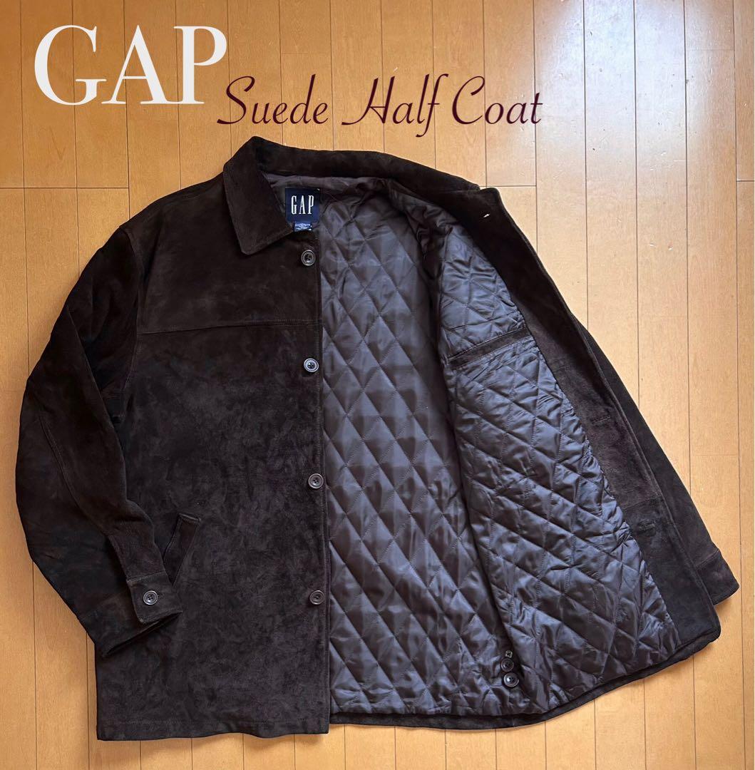 GAP スエードハーフステンカラーコート中綿キルティング本革　濃ブラウンL〜XL