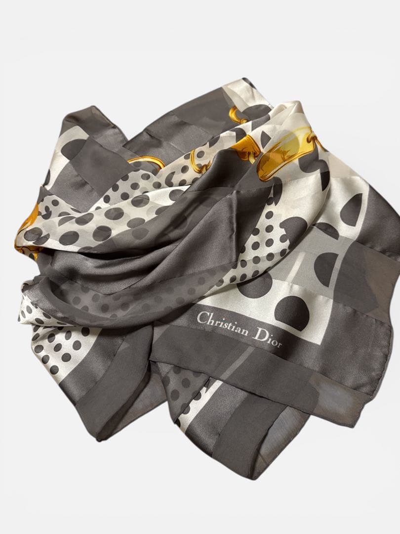 Christian Dior シルクシフォンスカーフ ドット柄