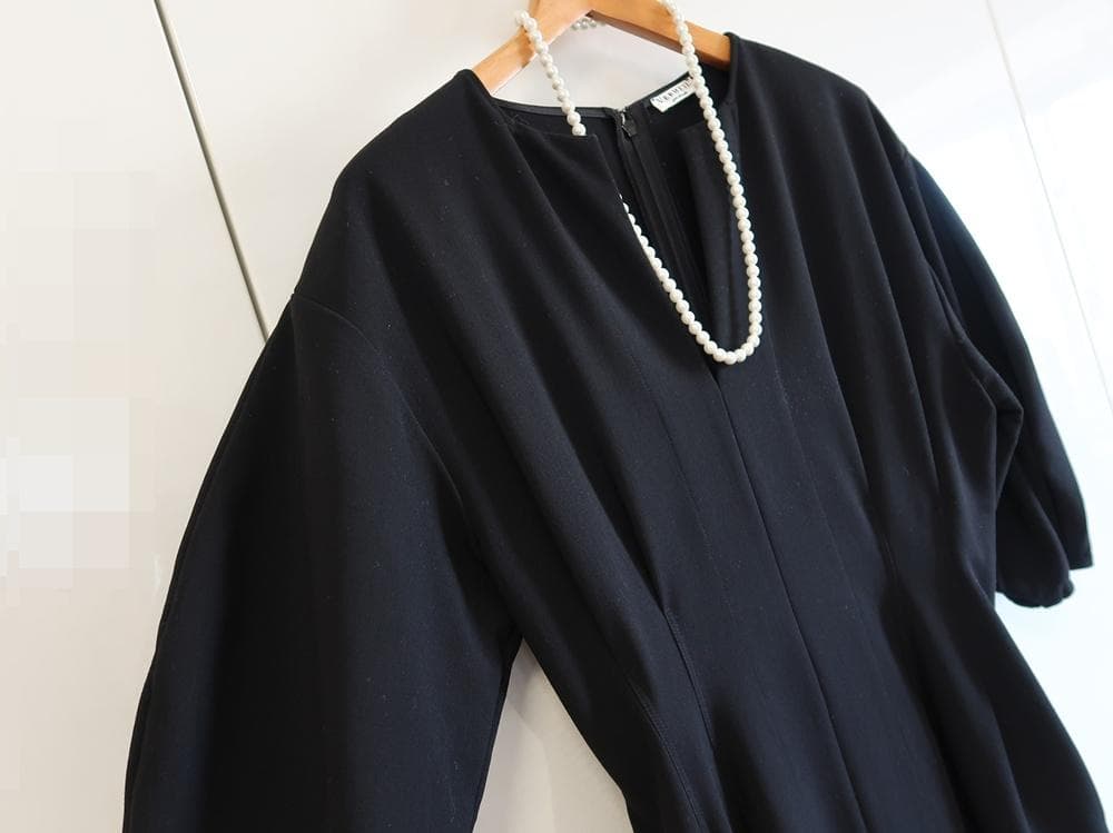 美品■VERMEILpar iena■ツイルウエストシェイプワンピース■黒■38