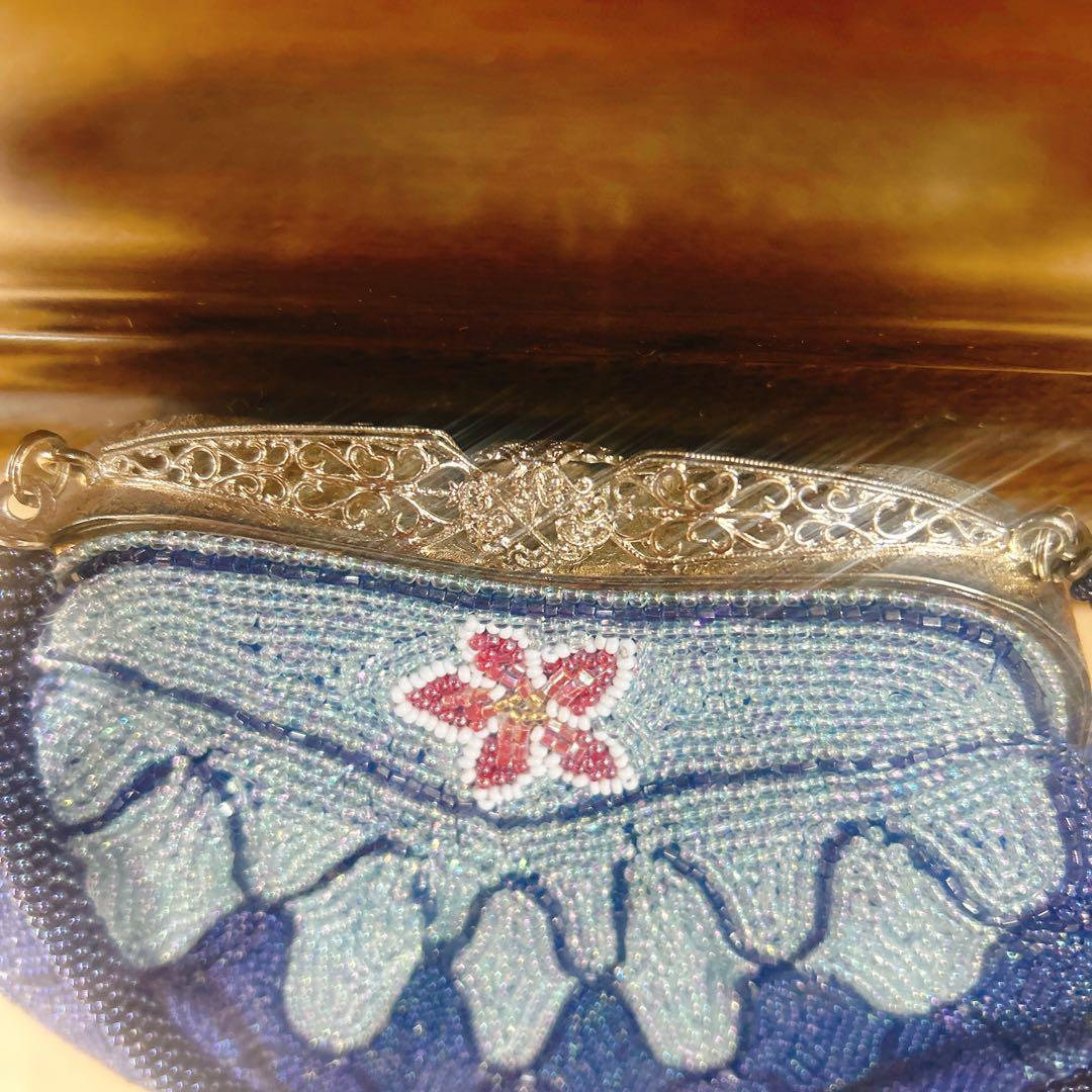 昭和レトロな花柄ビーズ刺繍クラッチバッグ　総ビーズ　ハンドバッグ