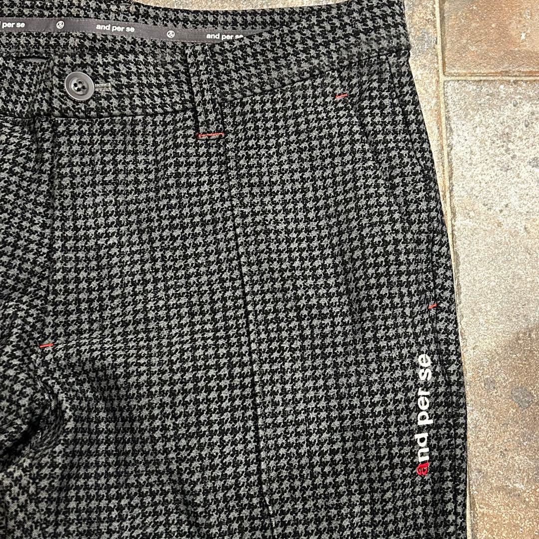 and per se 千鳥格子 裏起毛 ロゴ刺しゅう　パンツ　サイズ85 総柄