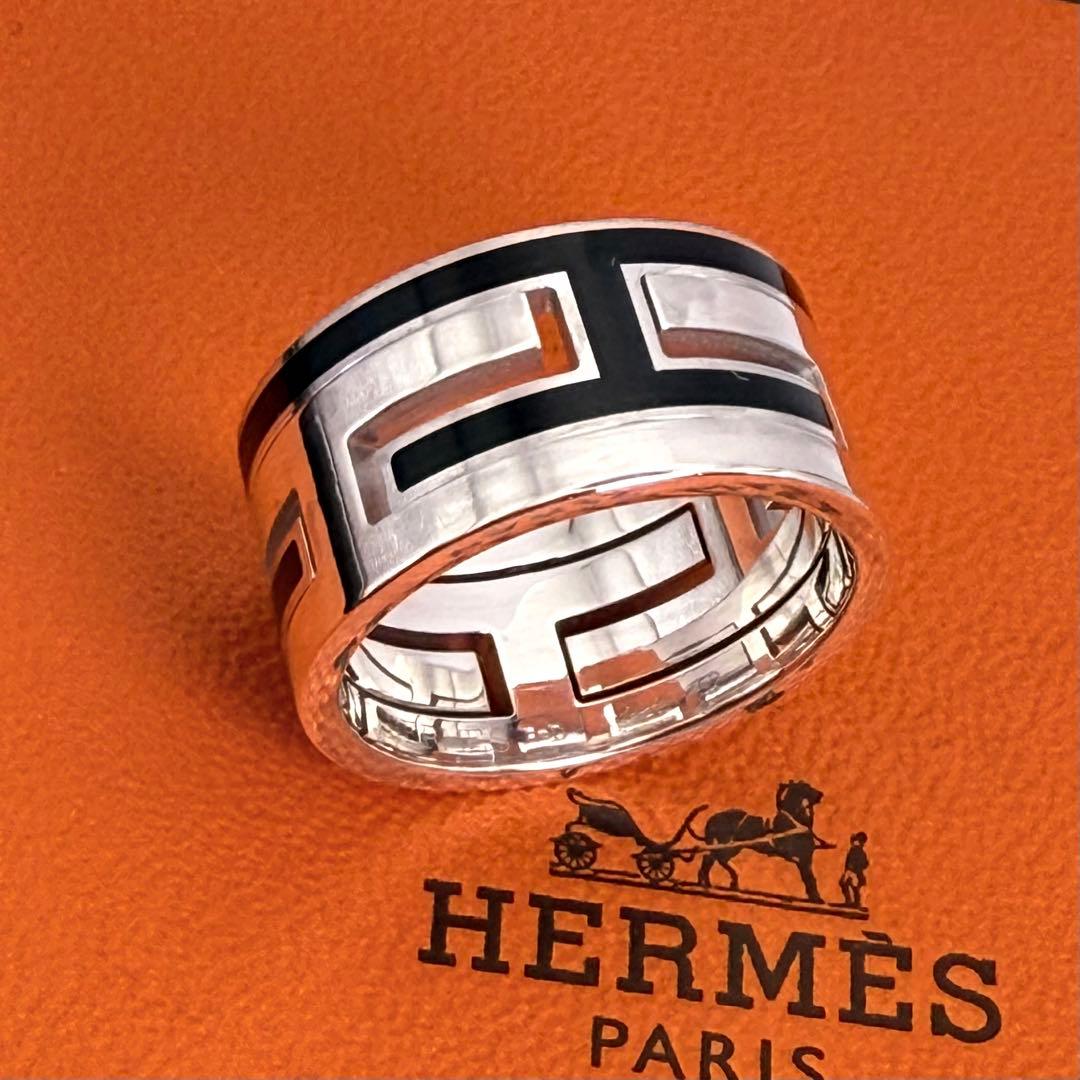 【新品磨き】HERMES | エルメス ムーブアッシュ リング 12号 黒