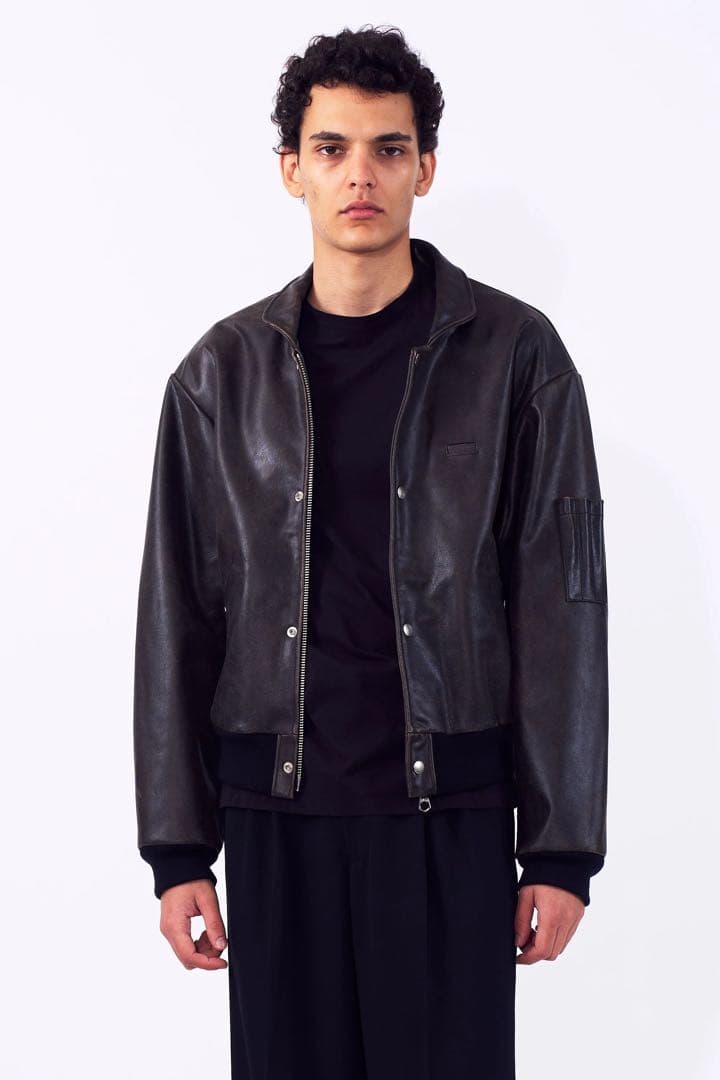 yoke Cracked Leather Flight Jacket 2 新品