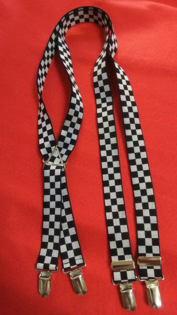 82 極美品 未使用 80s 90s チェッカーフラッグ 市松模様 サスペンダー