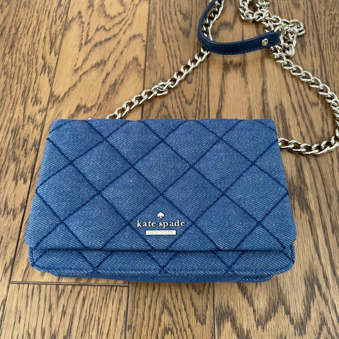 値下げ kate spade デニム キルティング チェーンバッグ