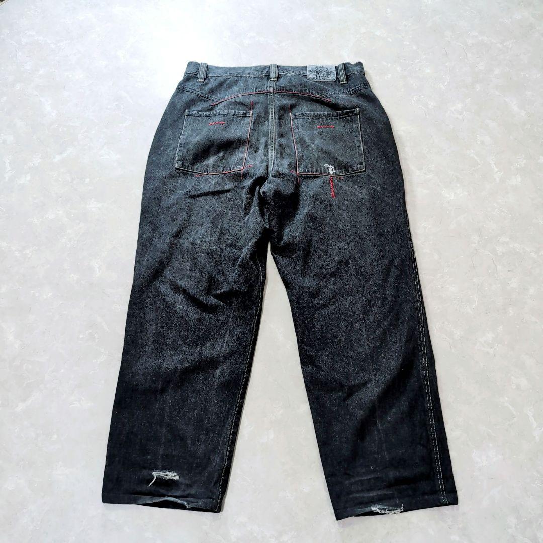 【極太ワイド】FUBU フブ　ブラックデニム　38 y2k 平成　特大 刺繍ロゴ