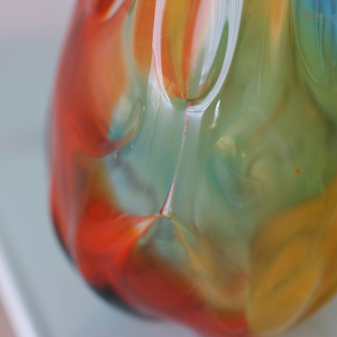 【Vintage/Art Glass】マルチカラー 吹きガラス 花瓶