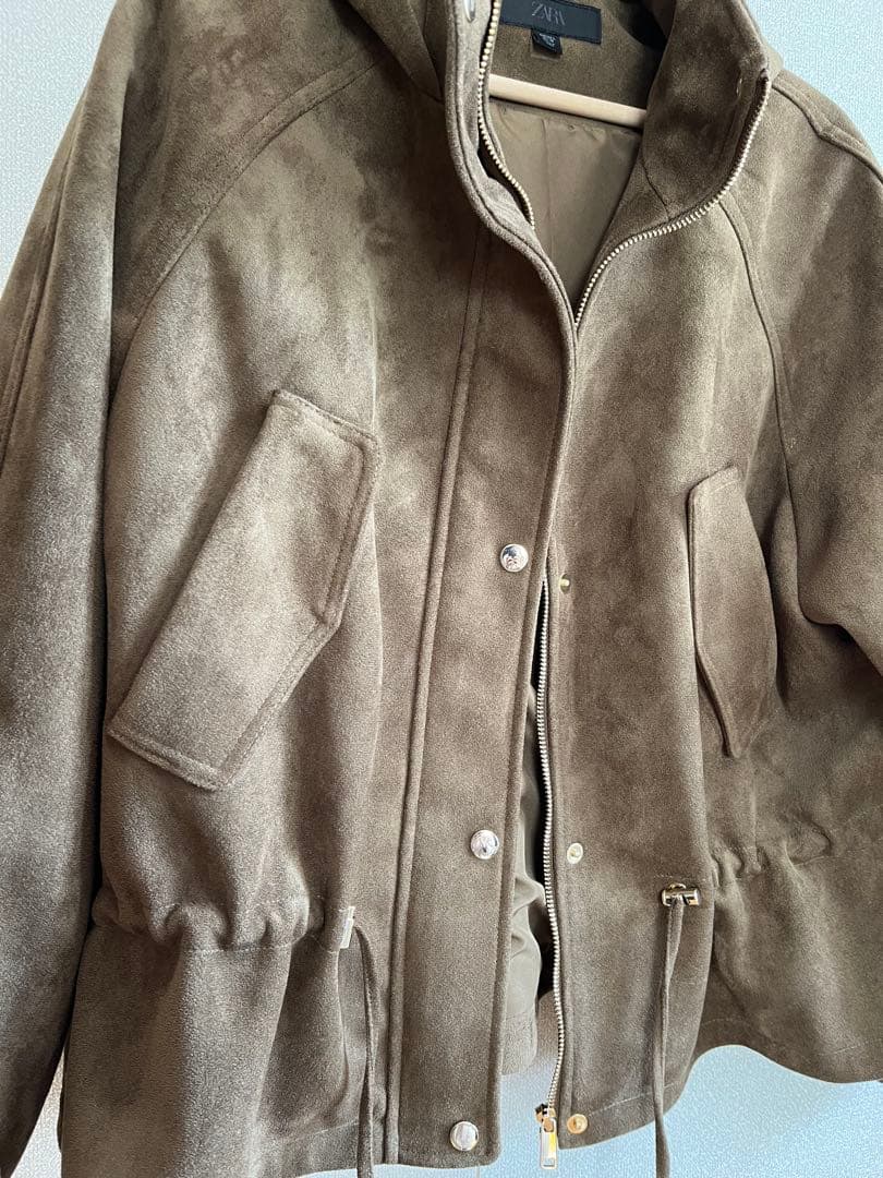 ZARA ブラウンスエードフードジャケット レディース