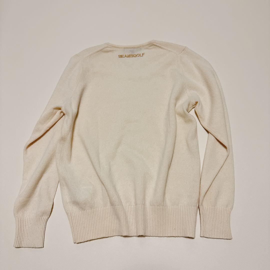 BEAMS GOLF カシミヤ100% Vネックセーター M ビームス　白　美品