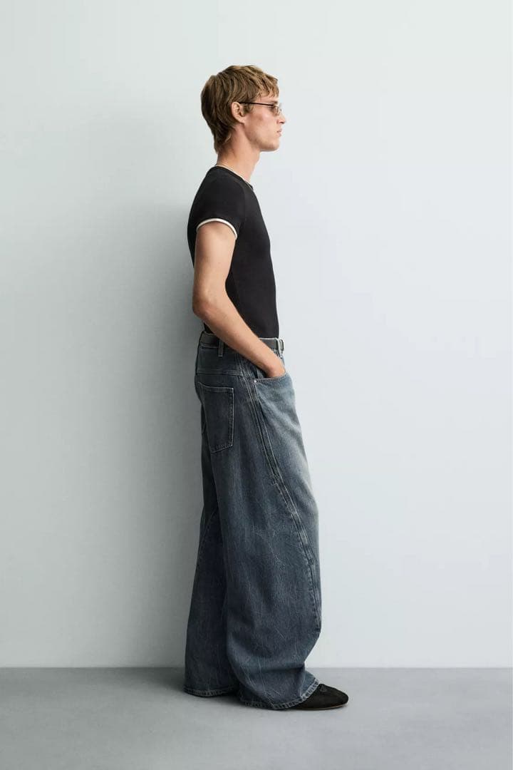 ZARA ザラ バギーフィットツイストシームデニムパンツ EU42 JP32