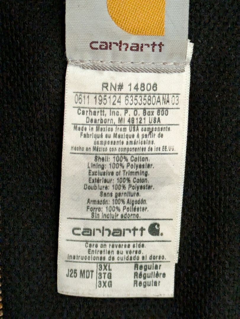 Carhartt アクティブジャケット3XLネイビー 企業刺繍フェードメキシコ製