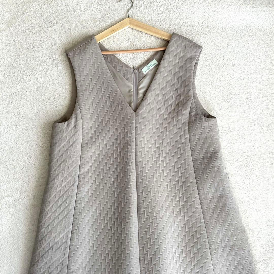 美品 Leilian 大きいサイズ ダイヤ柄ジャンパースカート 13+ ベージュ