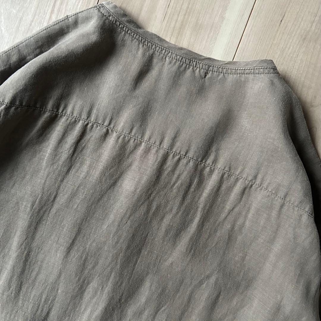 Plantation スキッパーカラー 麻ブレンド ワンピース M シアー素材