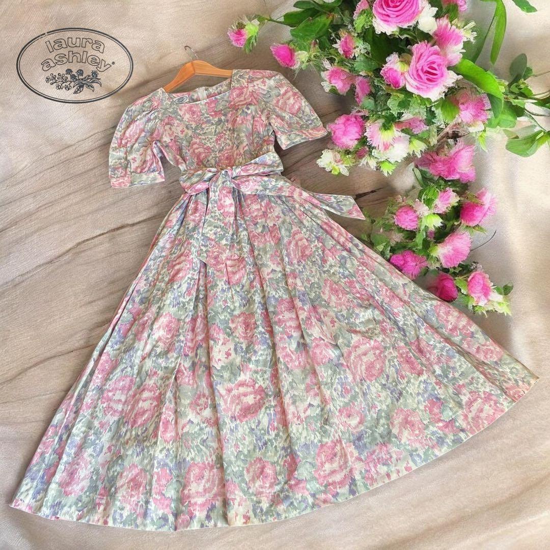 チャコ様 極美品✨Laura Ashley花柄ロングワンピース麻混9ARヴィンテ