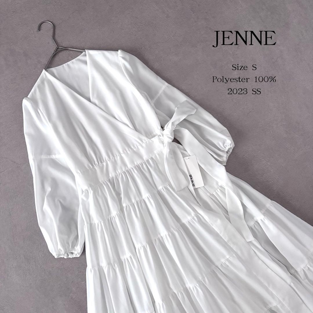 タグ付 JENNE ラグジュアリー大人ティアードワンピース 白 S カシュクール