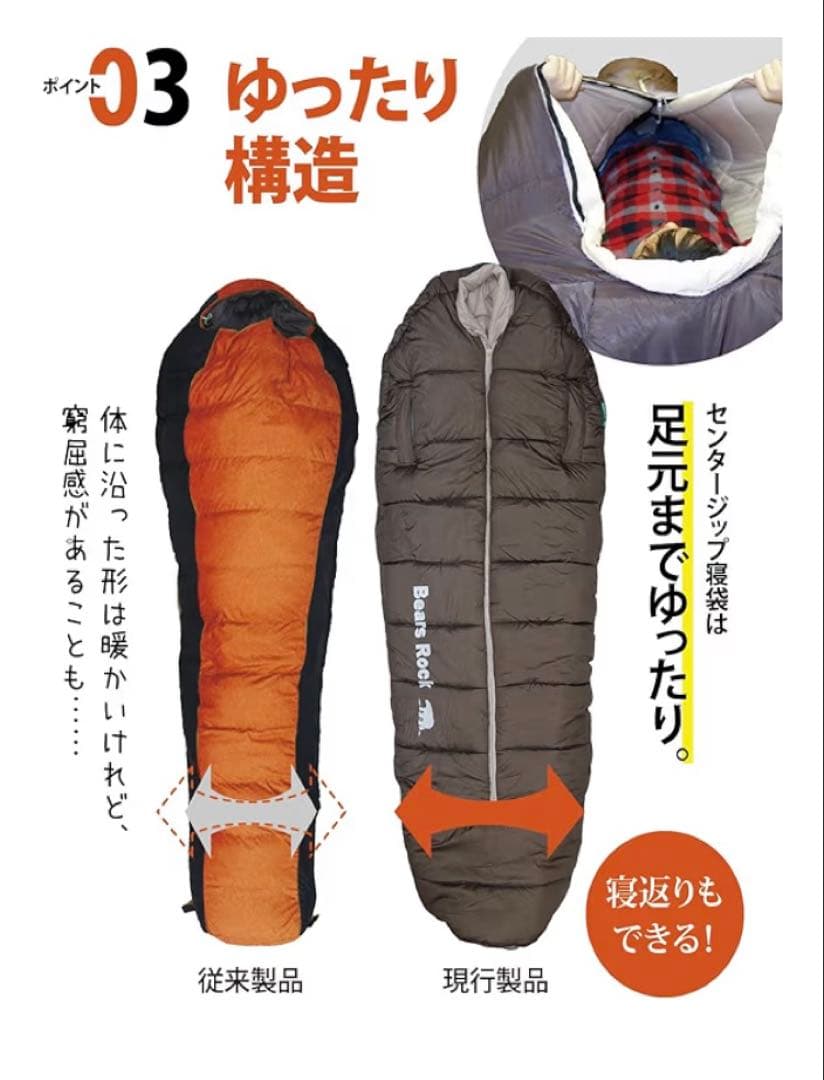 マミー型センタージッパー寝袋-34℃ FX-453G シルキーブラウン