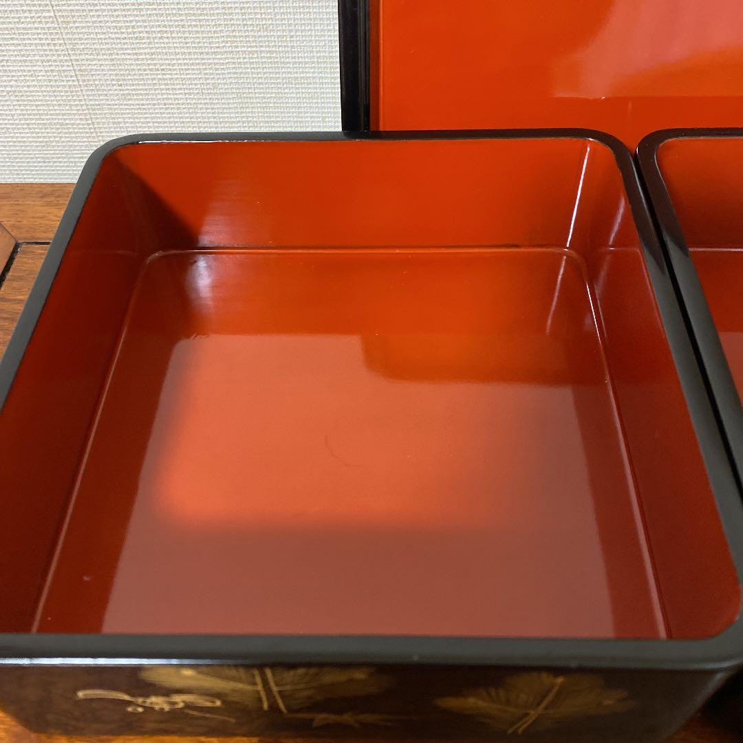 漆の御重箱、二段、蒔絵　木製、会津塗