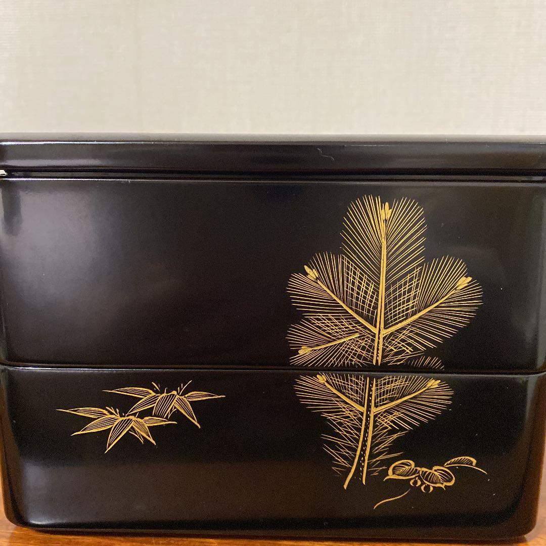 漆の御重箱、二段、蒔絵　木製、会津塗