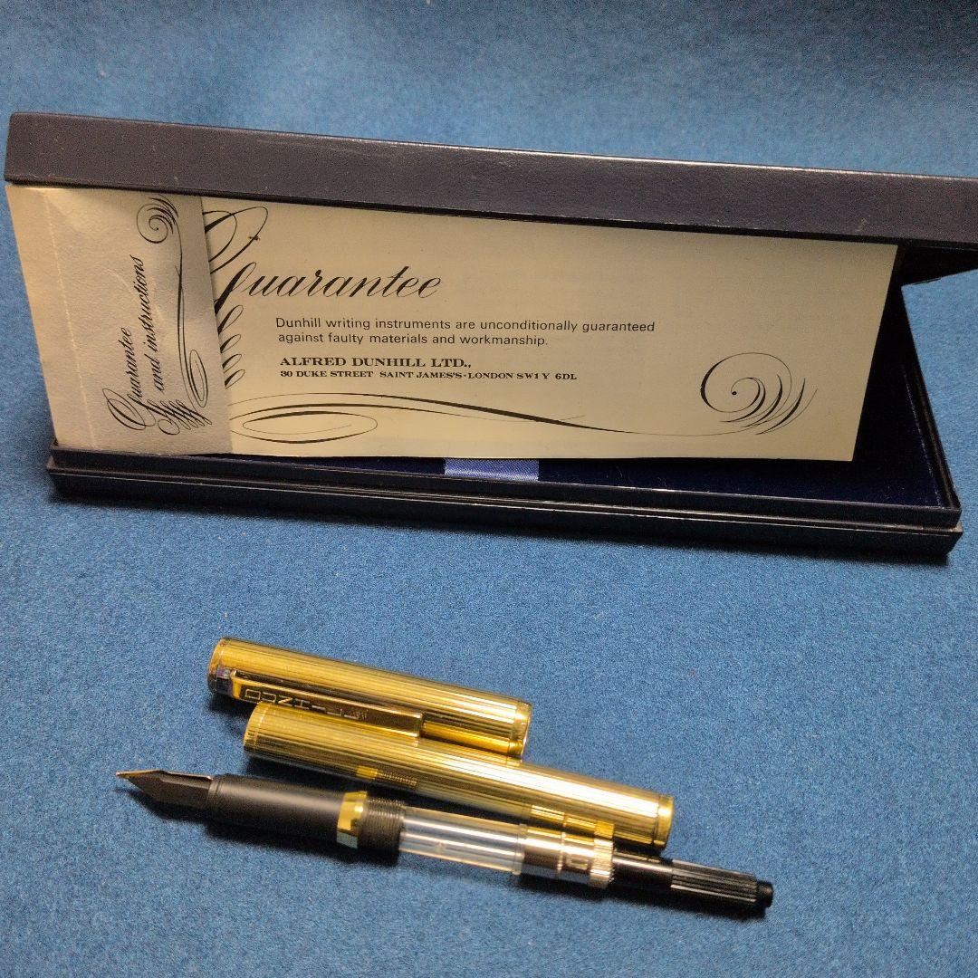 d*3様 ダンヒル万年筆/ペン先dunhill750刻印。ライン模様ゴールドプレ