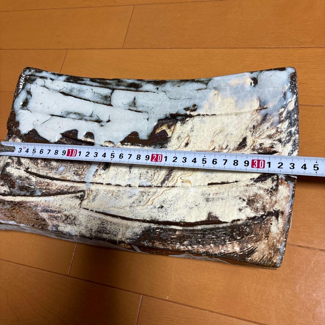 萩焼　快元刻印　重厚　飾り角皿　大皿　茶道菓子器