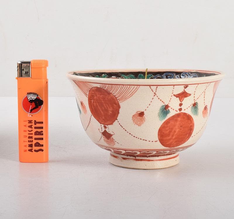 mercame　京焼　色絵赤丸文茶碗　鉢　江戸中期　時代箱　C　R5008