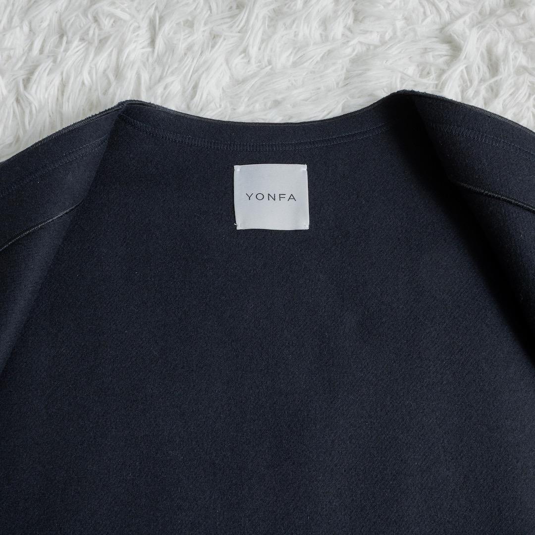 美品 YONFA ヨンファ ウールジレ ネイビー ロング ノーカラー ジレ
