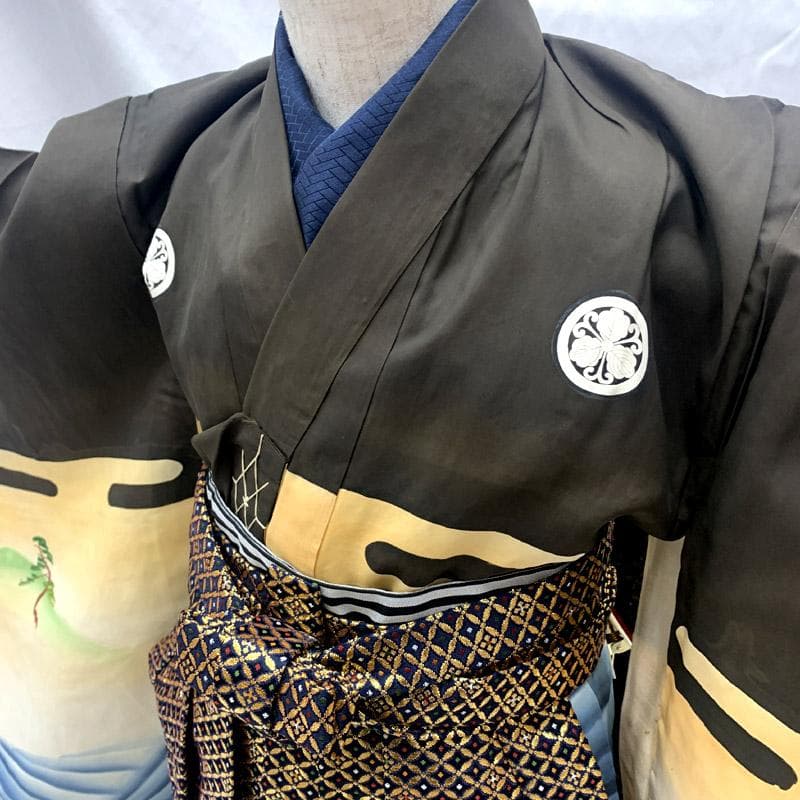 603ab7■七五三 三歳 男児 アンティーク着物&袴&角帯 宝船■良好