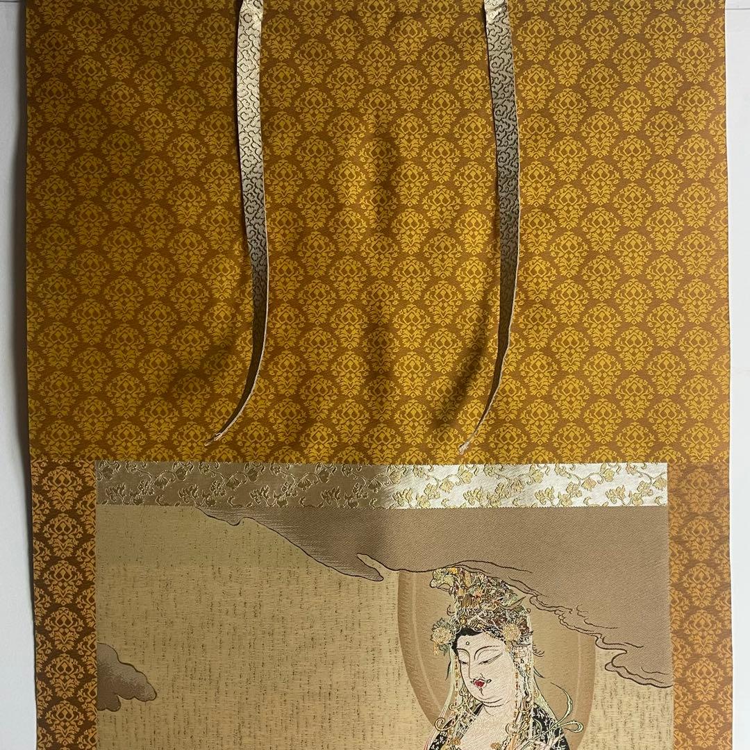 狩野芳崖 悲母観音 高級工芸 絹本 刺繍 西陣織 菩薩 仏画 仏教 掛軸