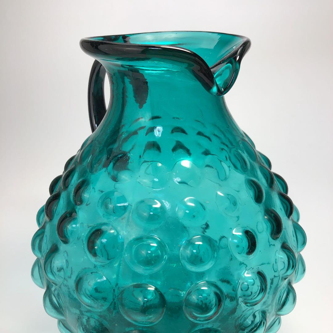 レトロなガラス器✳︎水差し・花瓶・ピッチャー　ハンドメイド　グリーン