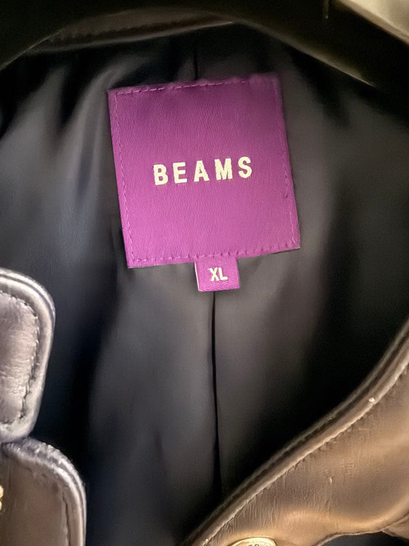 BEAMS シングルライダースジャケット XL ダークブルー