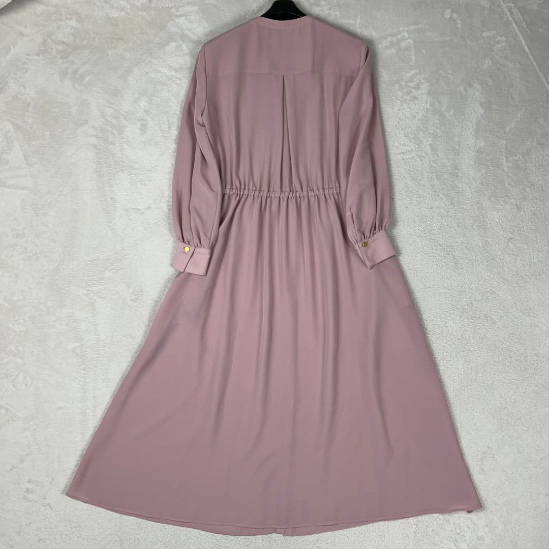 現行♡ANAYI ノーカラーシャツワンピース マキシ丈 バンドカラー ピンク