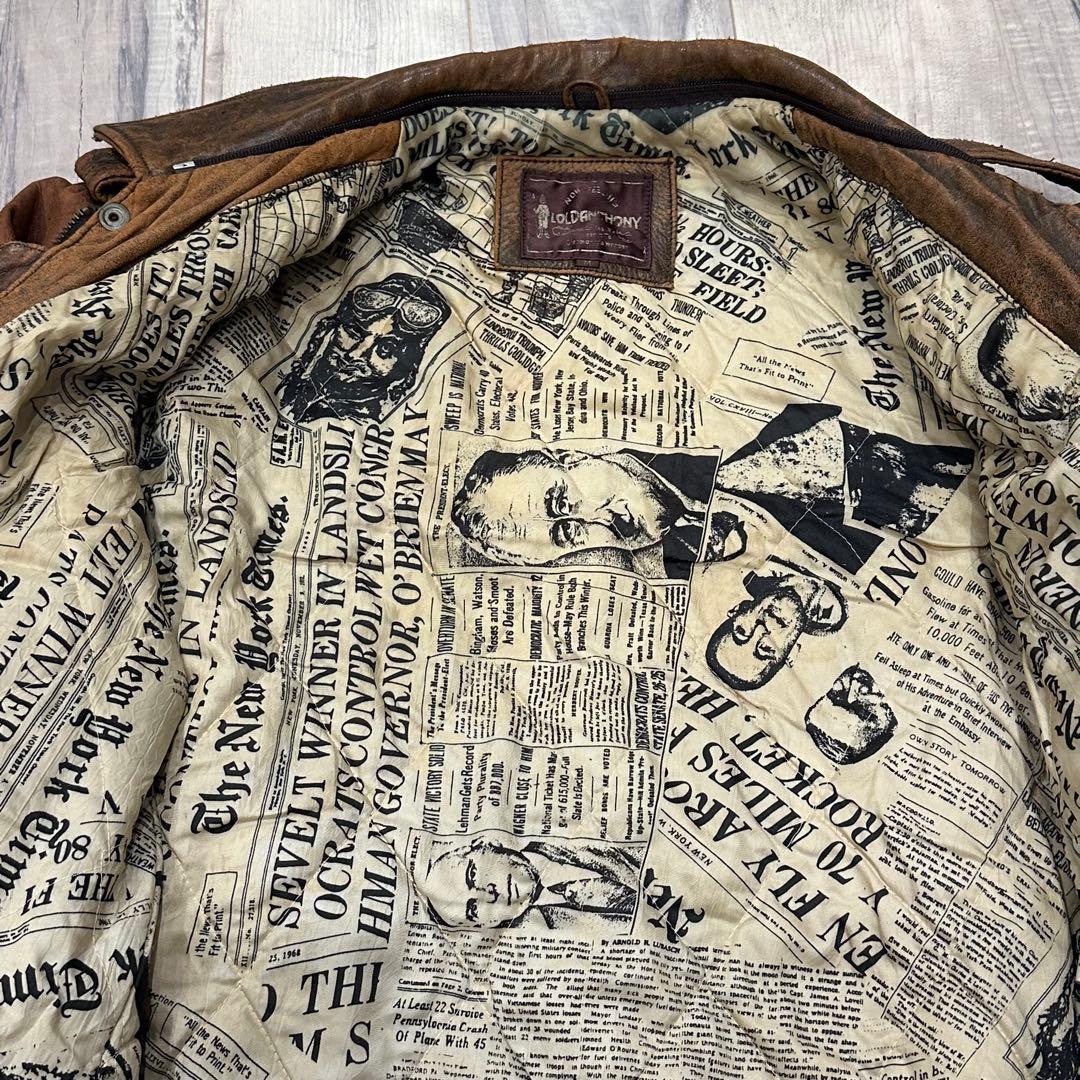 OLD ANTHONY レザージャケット M 裏地地名柄 A-2 羊革 茶
