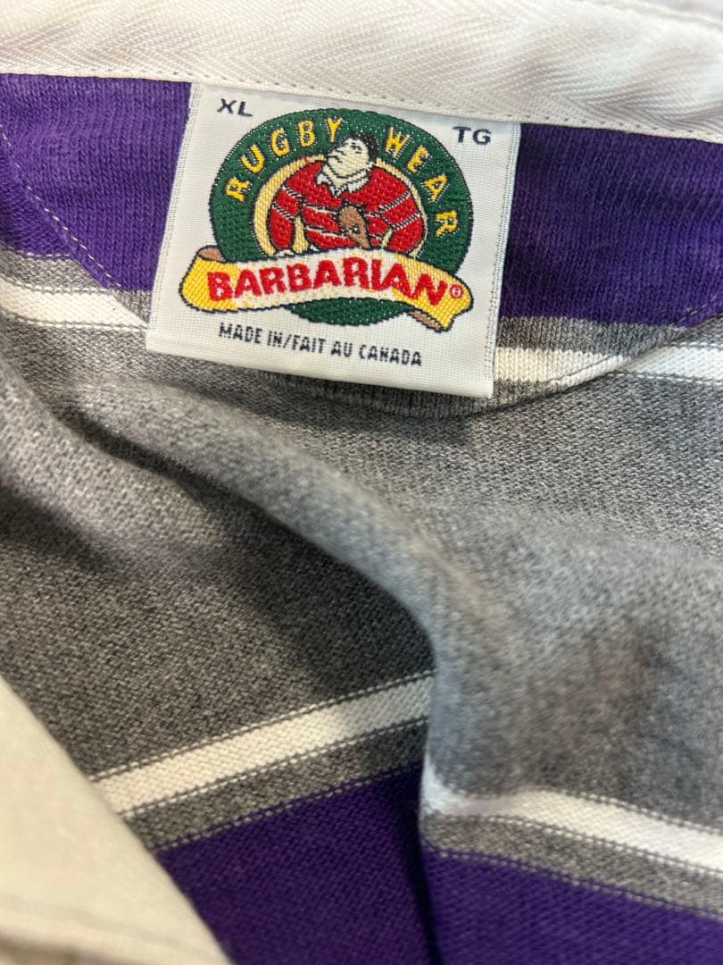 バーバリアン　BARBARIAN ラガーシャツ　XL グレー　パープル