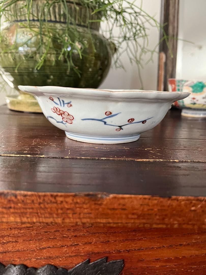 江戸中期　元禄伊万里　輪花鍔皿　膾皿　牡丹　椿　　　松竹梅　上手