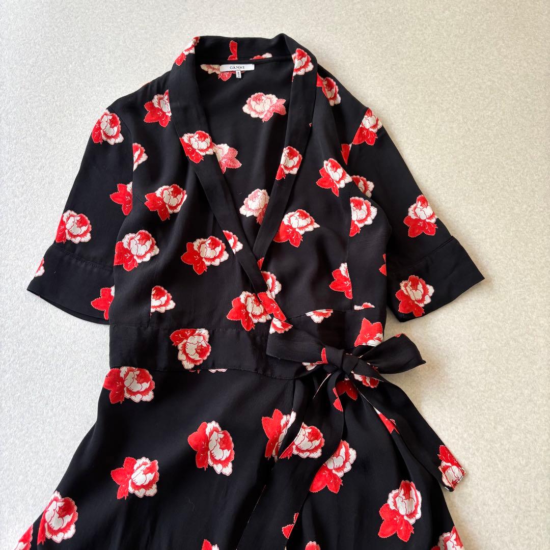 【美品】GANNI ガニー　フラワープリント　ラップワンピース　36